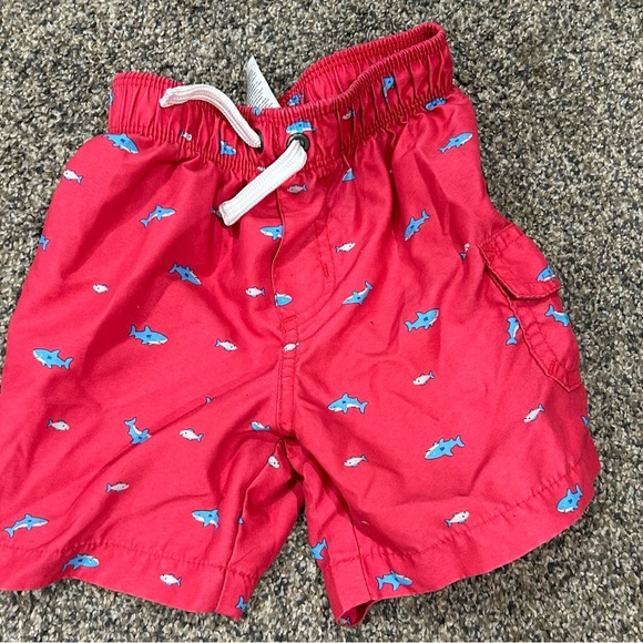 Carter's Red Swim Trunks with Blue Sharks - Picture 1 of 3